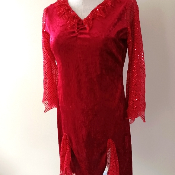 Red Velvet & Sequin Coctail Vintage Style Costume Dress Junior XL - Picture 1 of 6